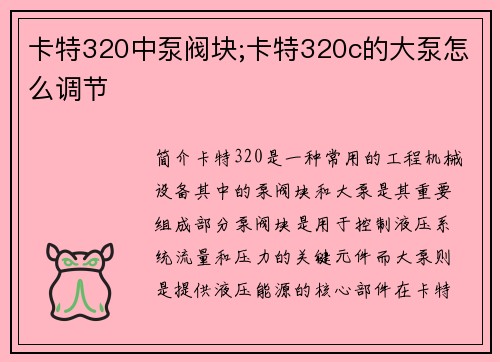 卡特320中泵阀块;卡特320c的大泵怎么调节