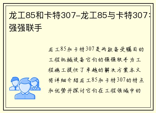 龙工85和卡特307-龙工85与卡特307：强强联手